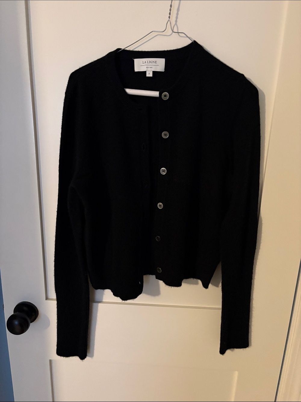 La Ligne Black Crewneck Button-Front Cashmere Cardigan